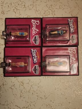 Barbie Micro Figures Set - Pink Packaging with Blue and Yellow Dolls